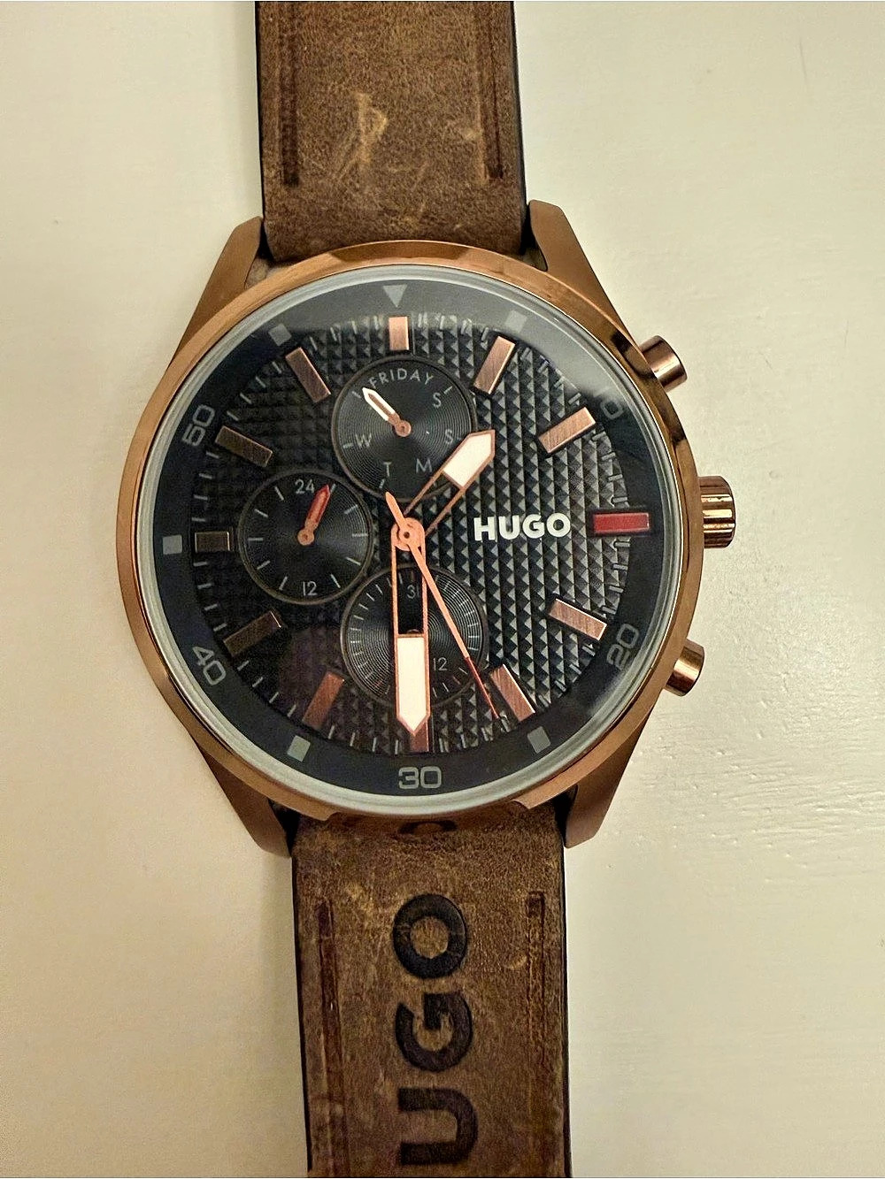 HUGO Chase Multifunction Brown Leather Watch